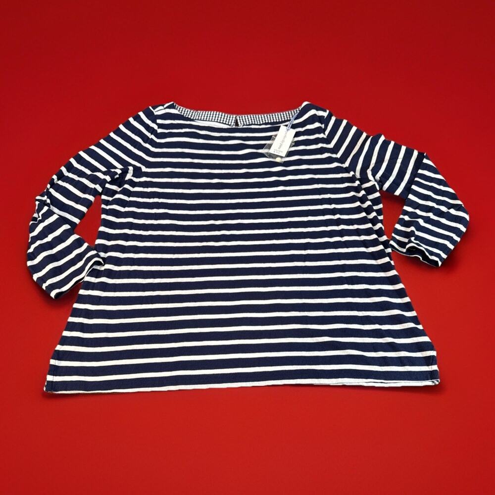 Crown & Ivy XXL 3/4 Sleeve Navy And‎ White Stripe 100% Cotton NWT Boat Life